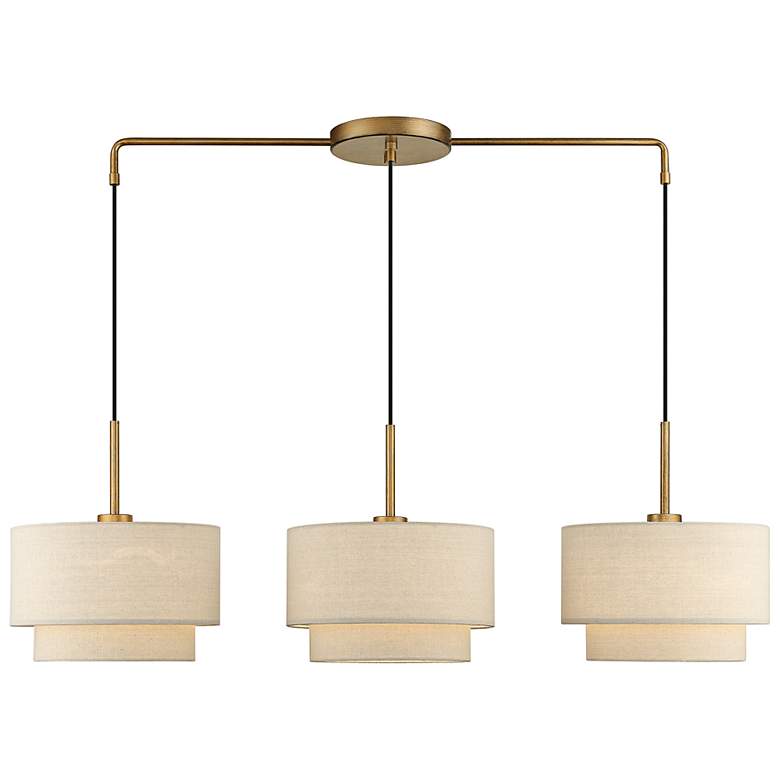 Image 2 Livex Bellingham 49" Wide 3-Light Gold Leaf Linear Shade Chandelier