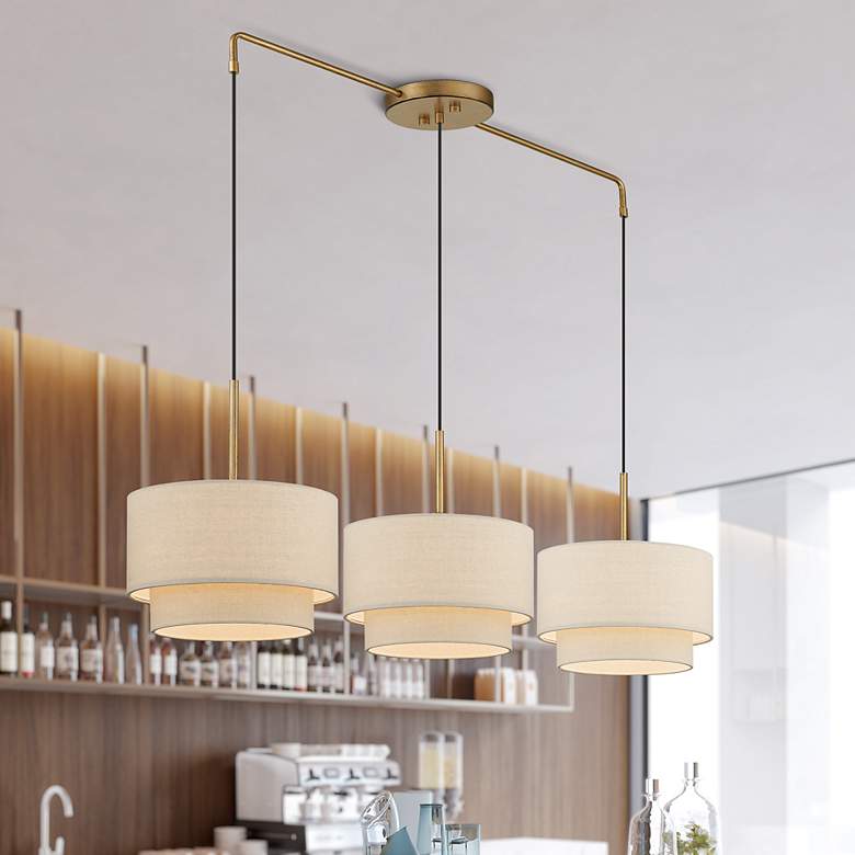 Image 3 Livex Bellingham 49" Wide 3-Light Gold Leaf Linear Shade Chandelier more views