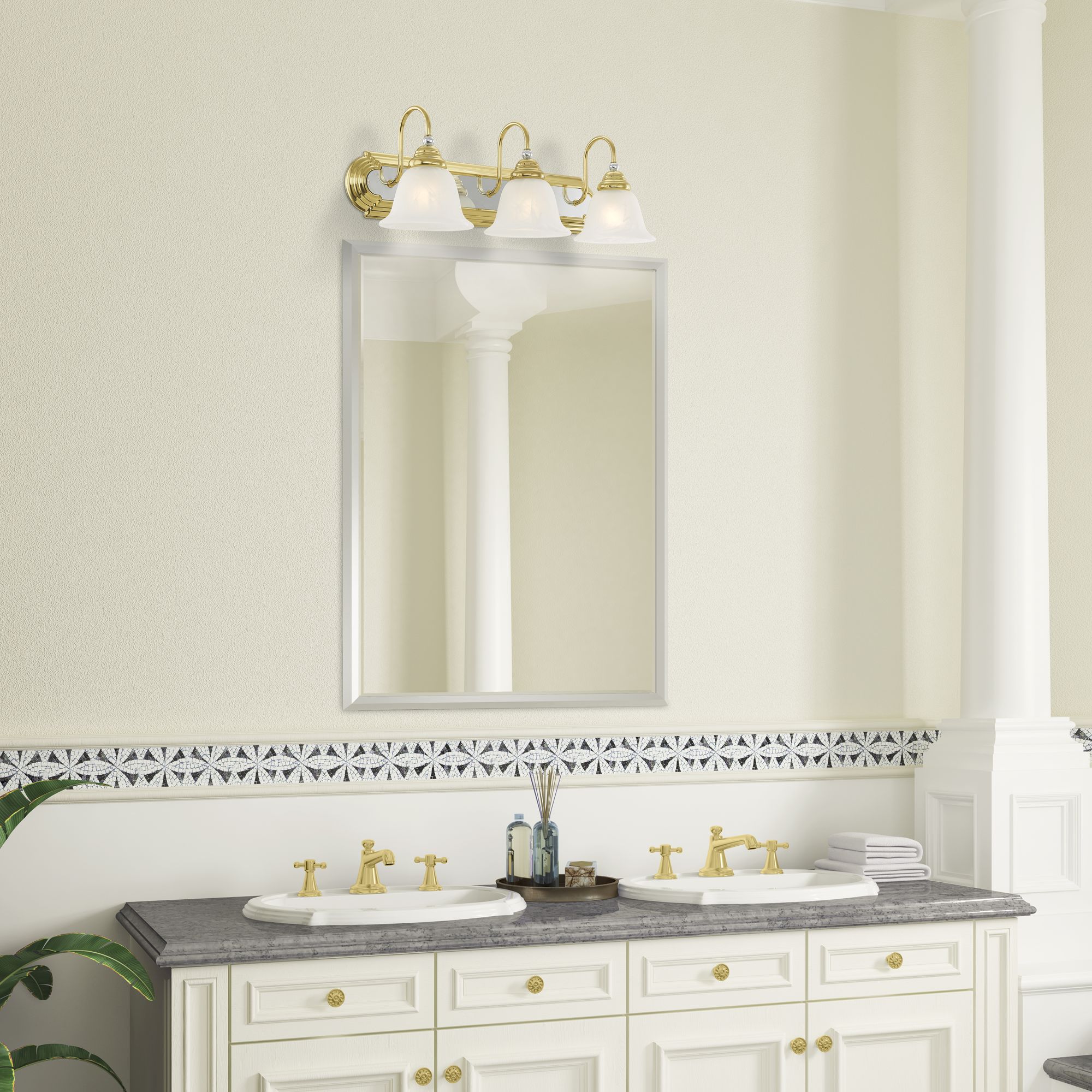 Livex Belmont 24" Wide 3-Light Chrome Polished Brass Vanity Light in scene