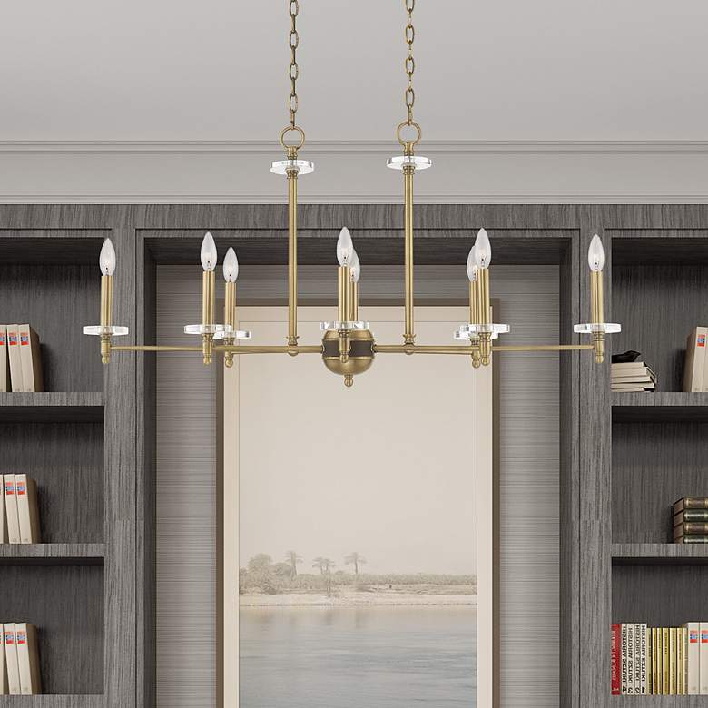 Image 1 Livex Bennington 39 1/2" Brass 8-Light Linear Candelabra Chandelier