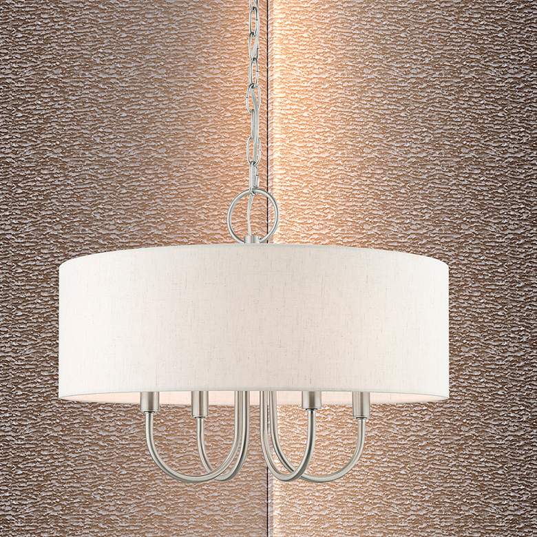 Image 2 Livex Blossom 18" Wide 4-Light Brushed Nickel Drum Shade Chandelier