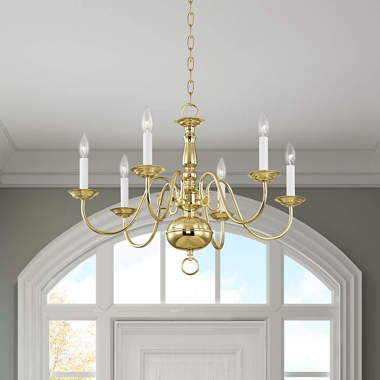 Image 1 Livex Candelabra 24" Polished Brass 6-Light Traditional Chandelier