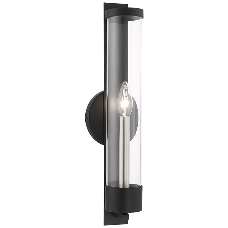 Image 2 Livex Castleton 18" High Black and Cylinder Glass Wall Sconce