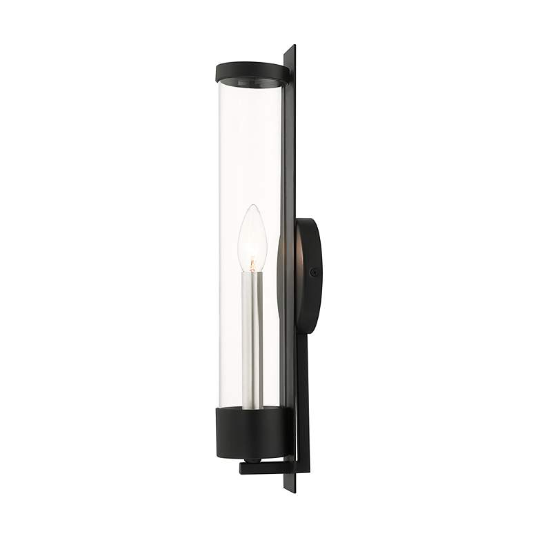 Image 7 Livex Castleton 18" High Black and Cylinder Glass Wall Sconce more views