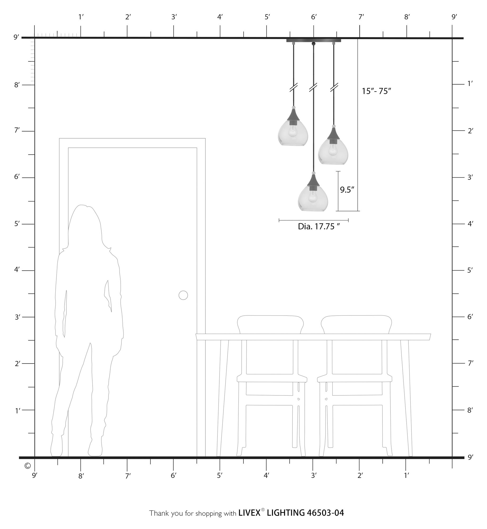 Livex Catania 17 3/4" Wide Black Multi-Light Pendant