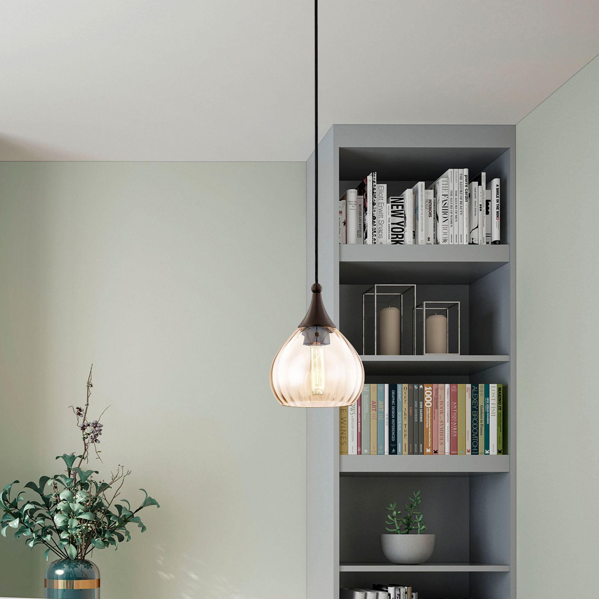 Image 5 Livex Champagne Art Glass 7" Wide English Bronze Mini Pendant more views