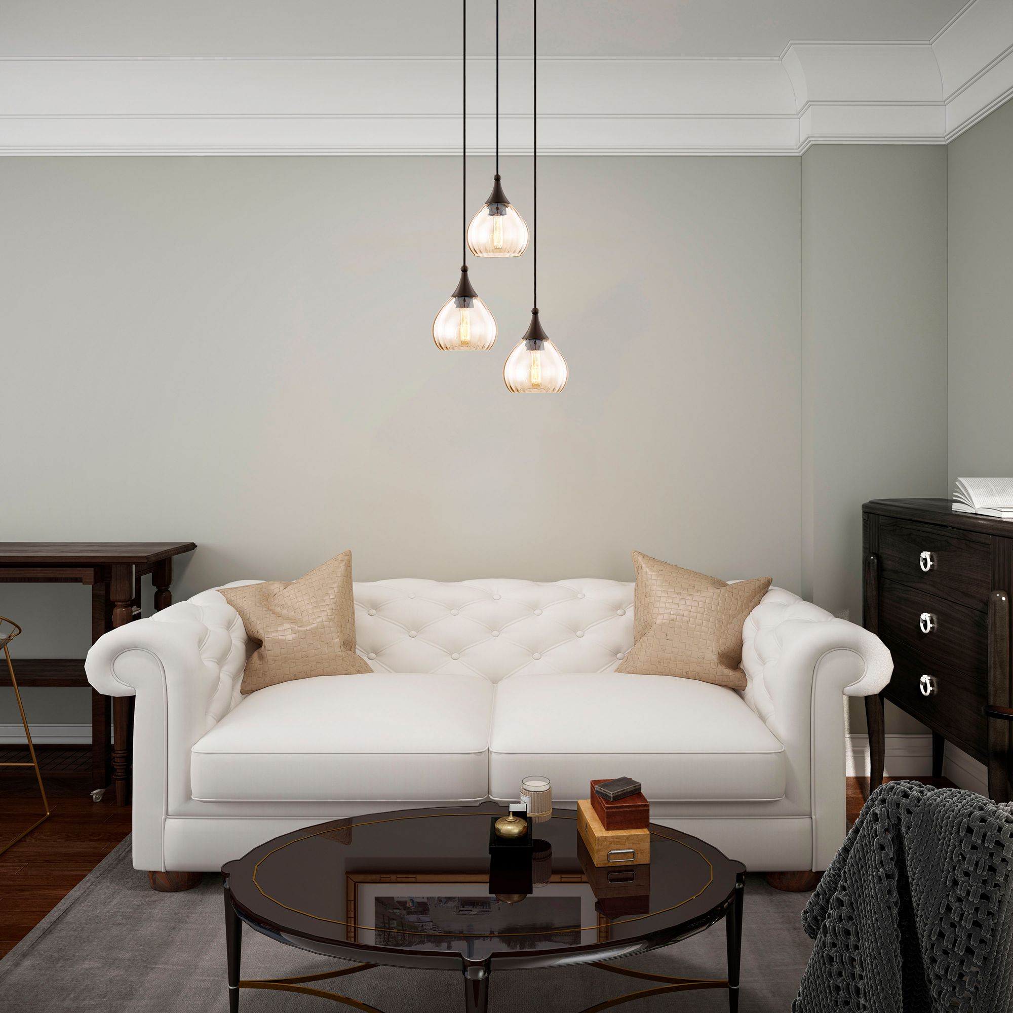 Livex Champagne Art Glass 7" Wide English Bronze Mini Pendant