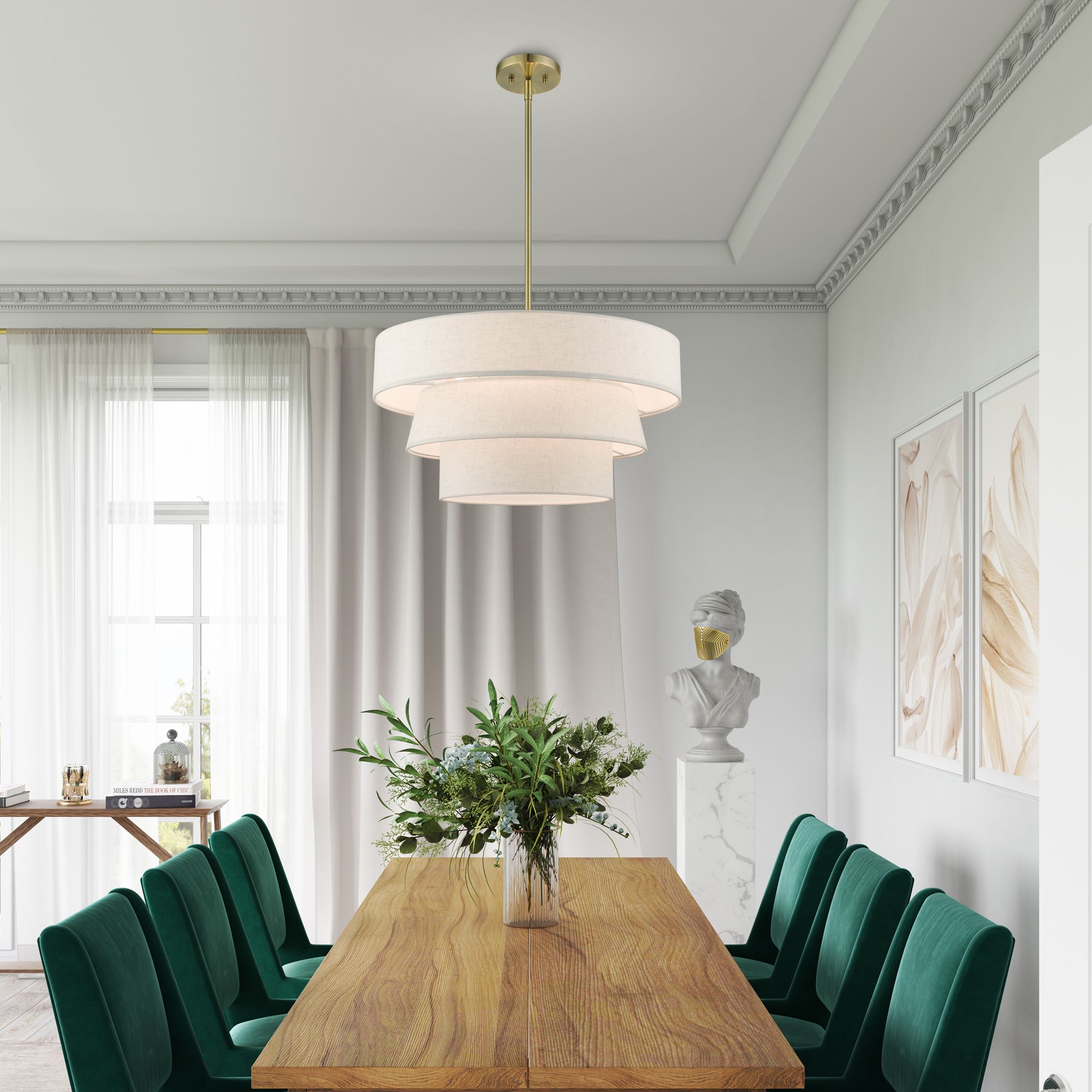 Livex Chandler 23" Wide Antique Brass 3-Tier Drum Pendant