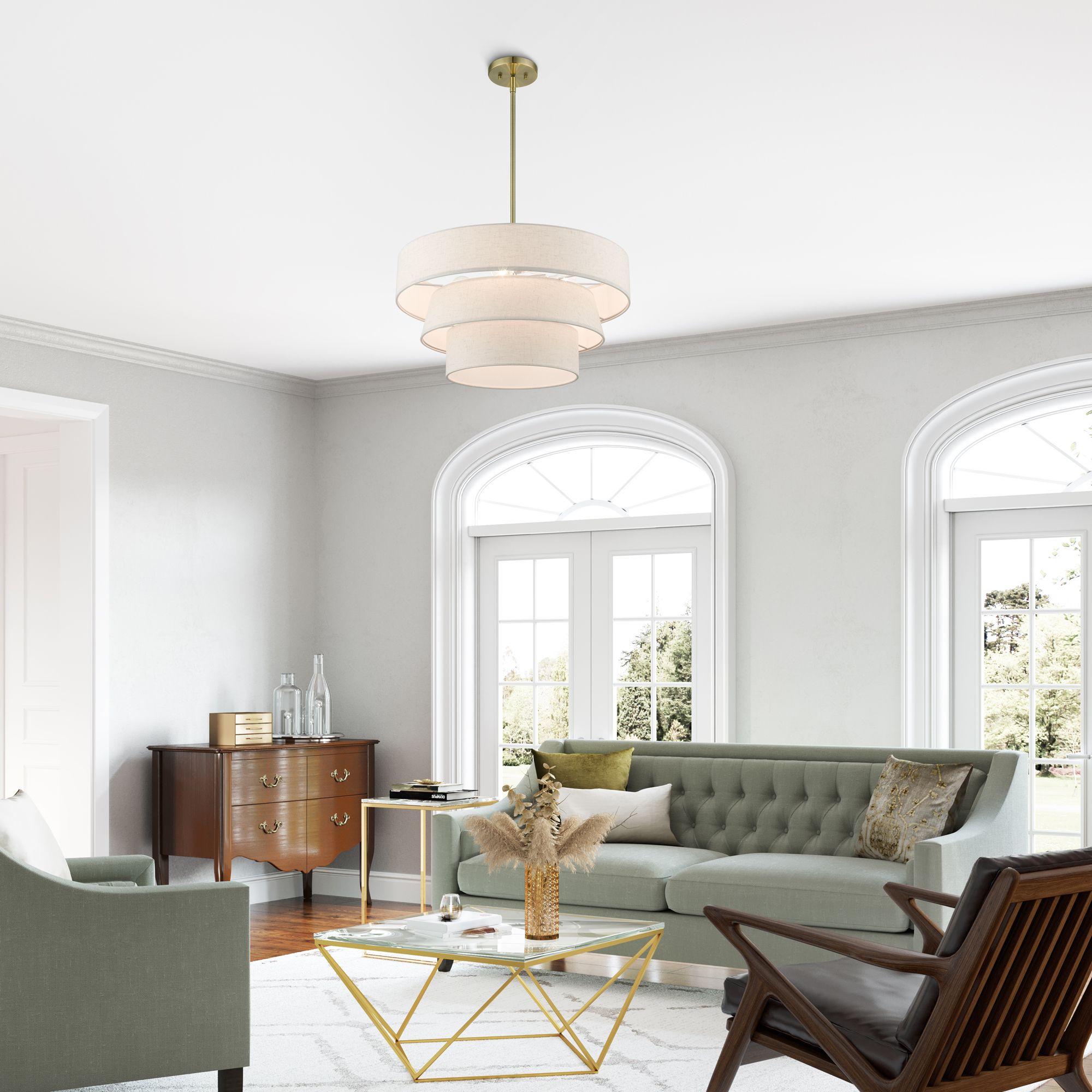 Livex Chandler 23" Wide Antique Brass 3-Tier Drum Pendant