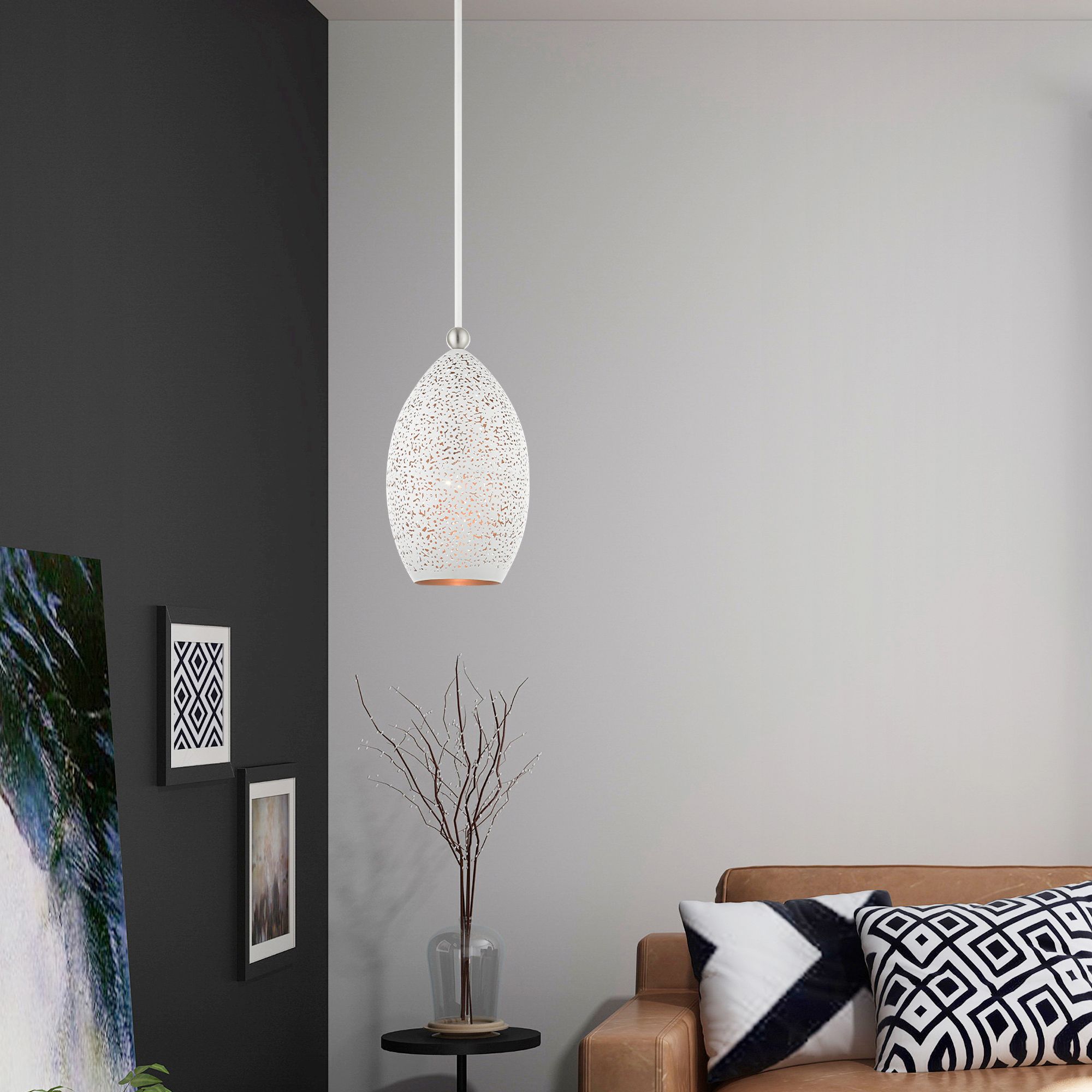 Livex Charlton 9" Wide Modern White Brushed Nickel Mini Pendant