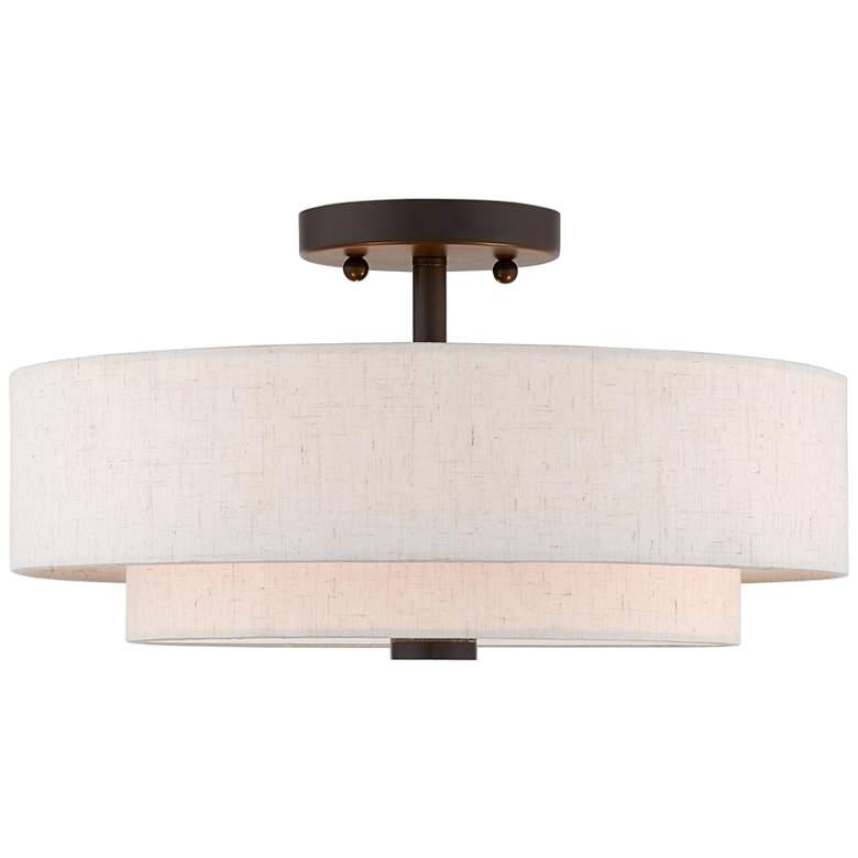 Image 1 Livex Claremont 15" Wide English Bronze Semi-Flush Drum Ceiling Light