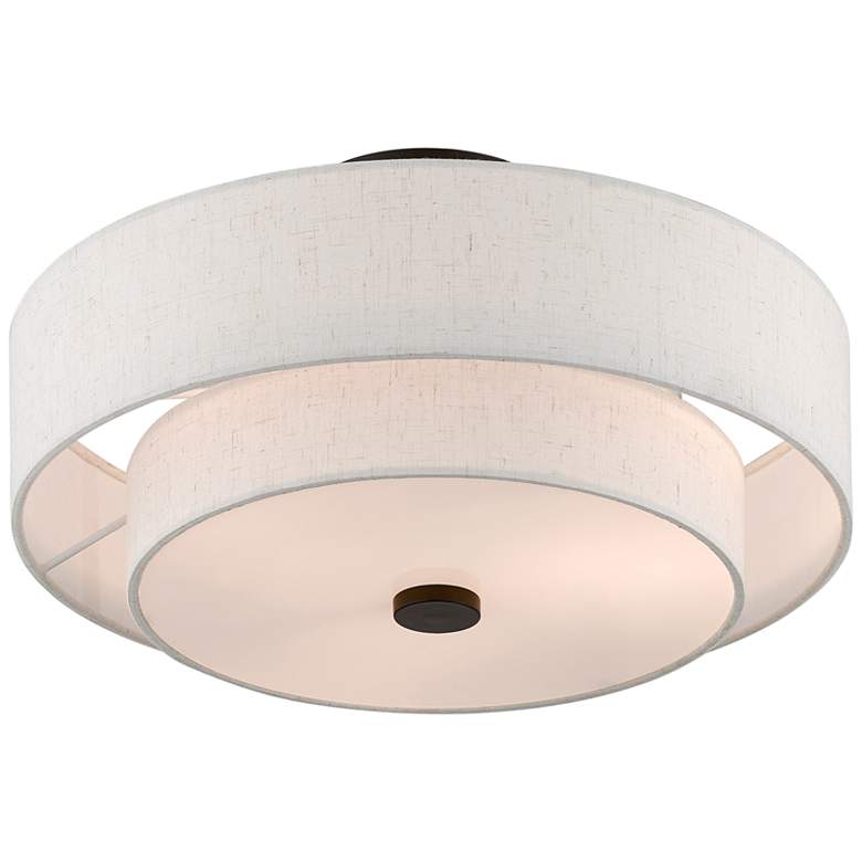 Image 4 Livex Claremont 15" Wide English Bronze Semi-Flush Drum Ceiling Light more views