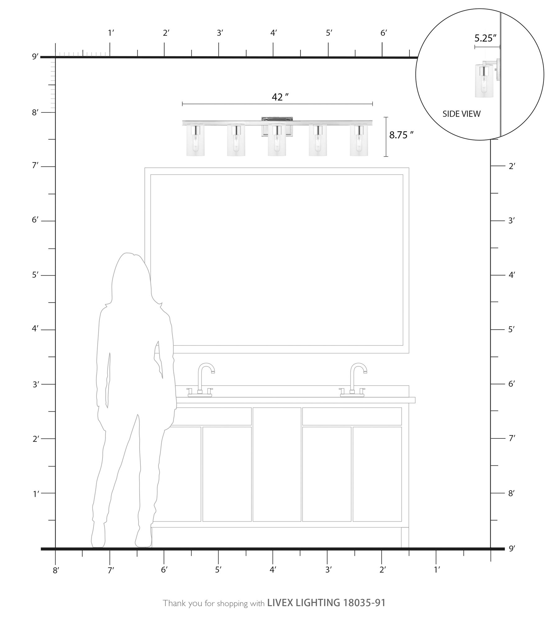 Livex Clarion 42" Wide Brushed Nickel 5-Light Bath Light