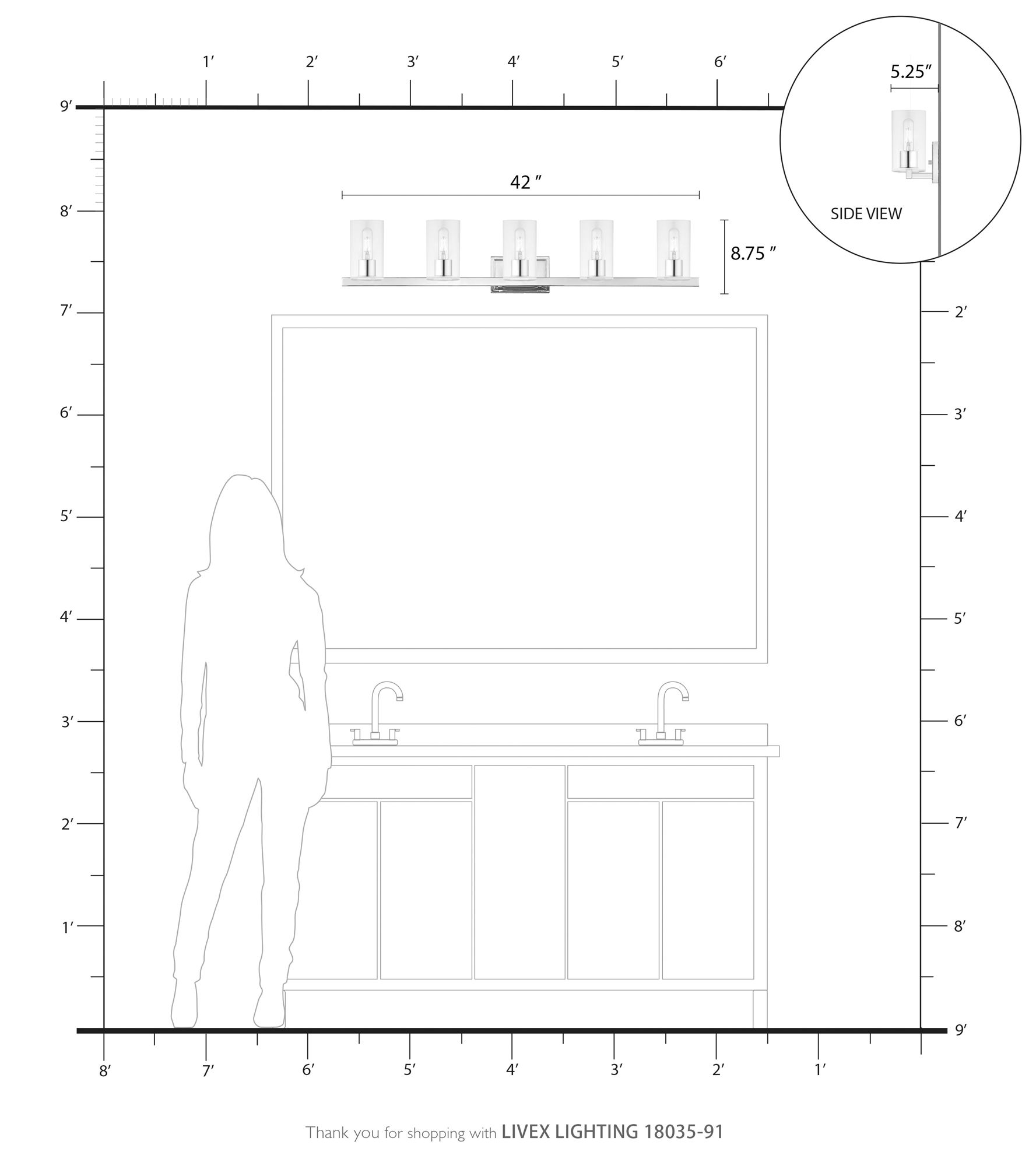 Livex Clarion 42" Wide Brushed Nickel 5-Light Bath Light