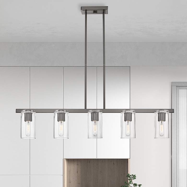Image 1 Livex Clarion 42"W Black Chrome 5-Light Linear Chandelier
