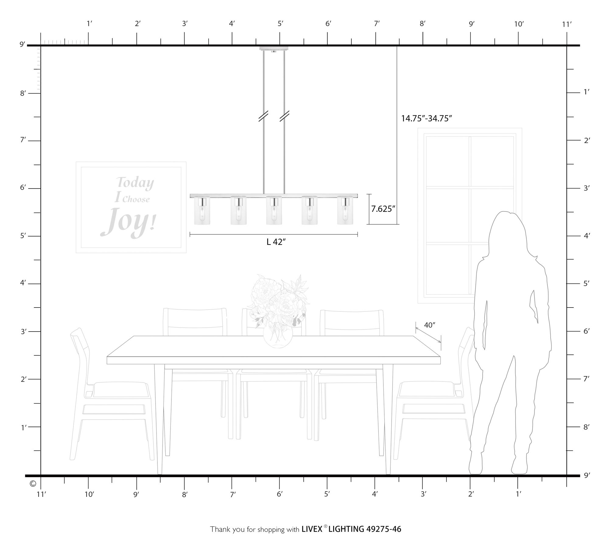 Livex Clarion 42"W Black Chrome 5-Light Linear Chandelier