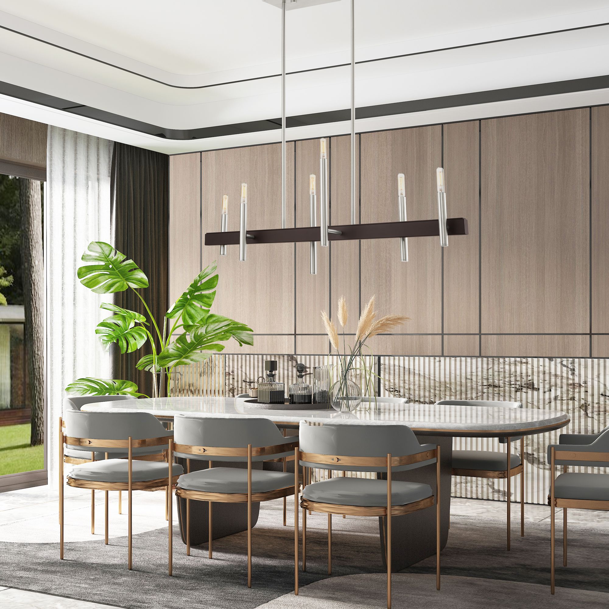 Livex Denmark 40"W Brushed Nickel 6-Light Linear Chandelier