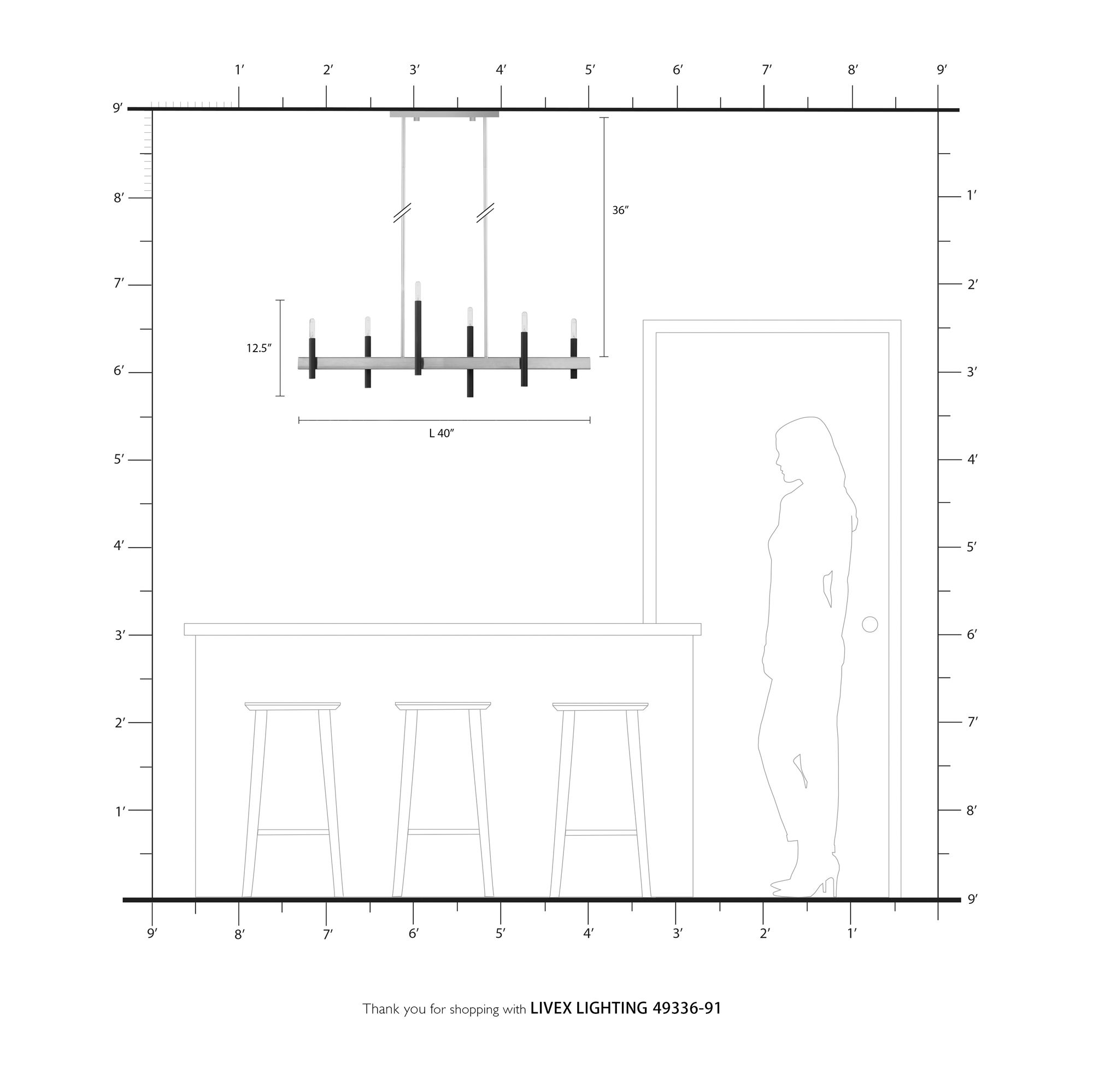 Livex Denmark 40"W Brushed Nickel 6-Light Linear Chandelier