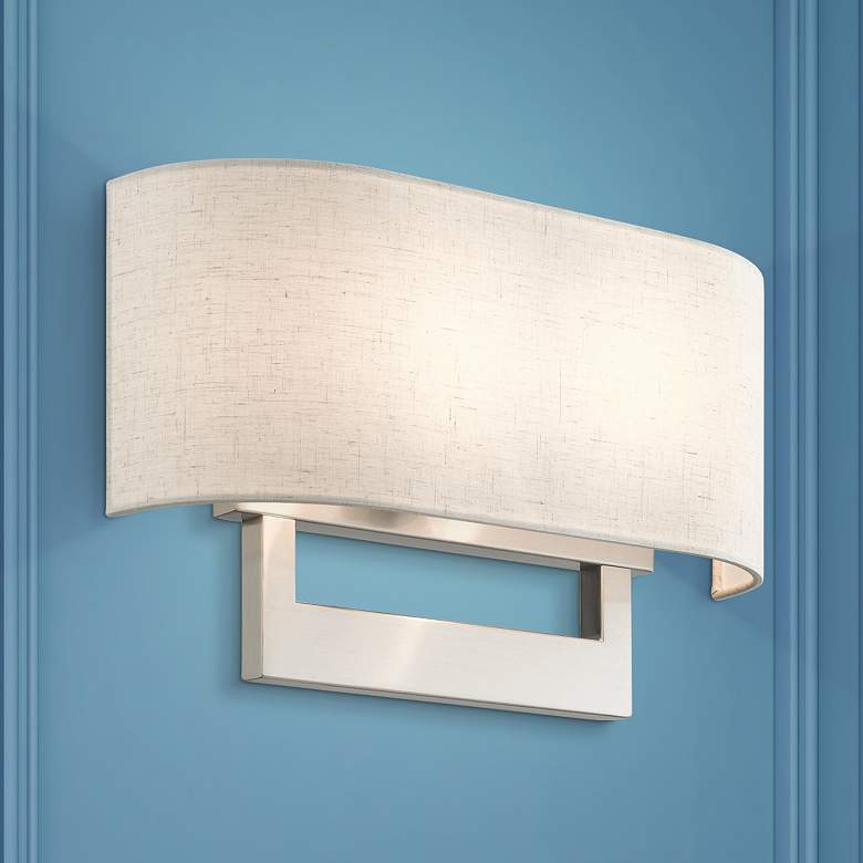 Image 1 Livex Donner 15" Wide Nickel and Oatmeal Shade Wall Sconce
