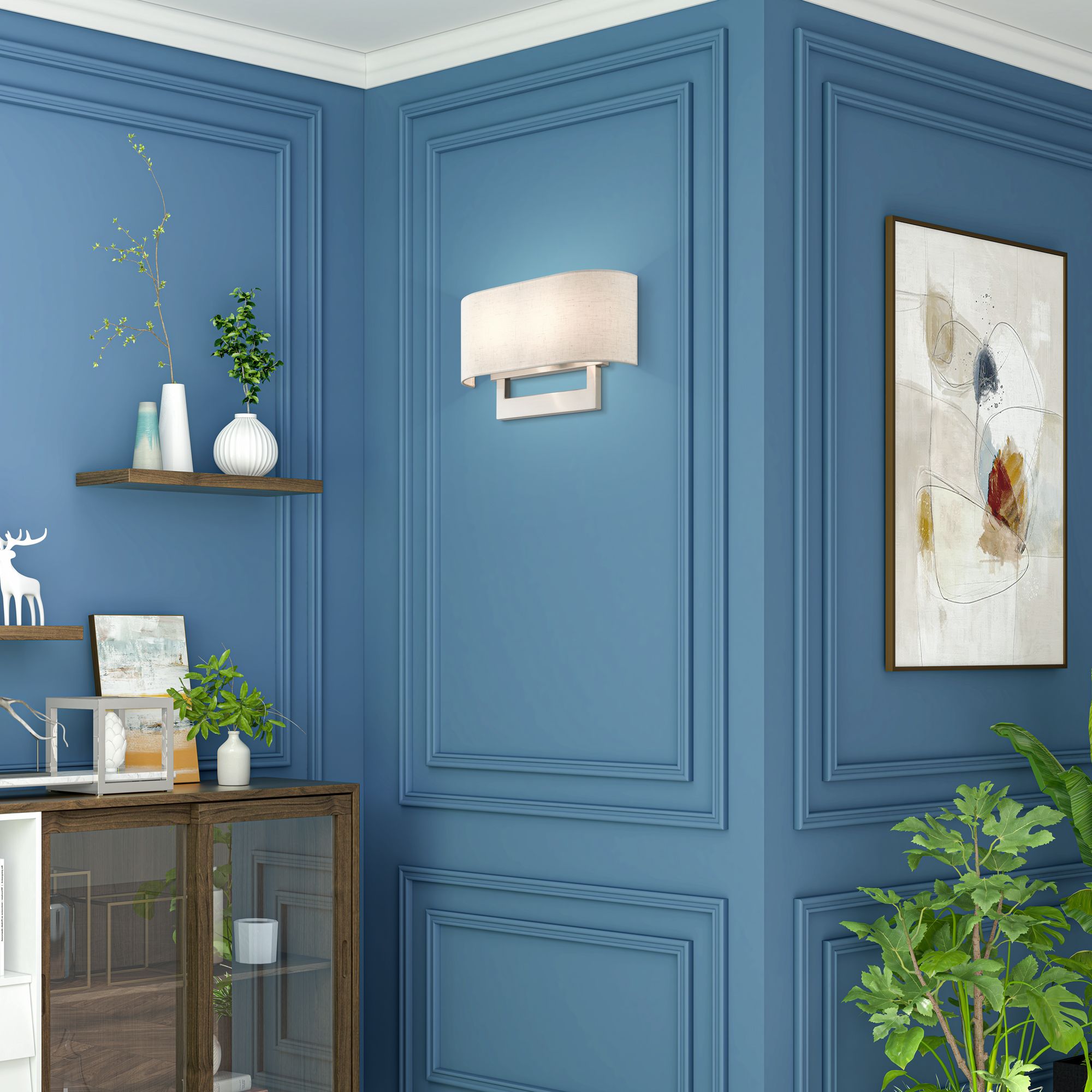 Livex Donner 15" Wide Nickel and Oatmeal Shade Wall Sconce