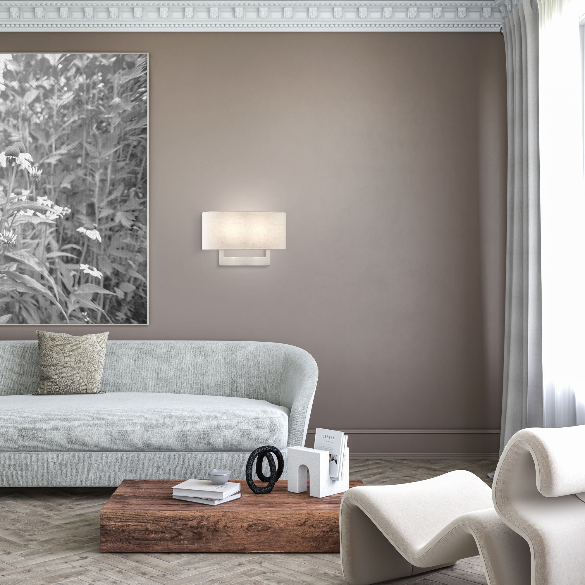 Livex Donner 15" Wide Nickel and Oatmeal Shade Wall Sconce