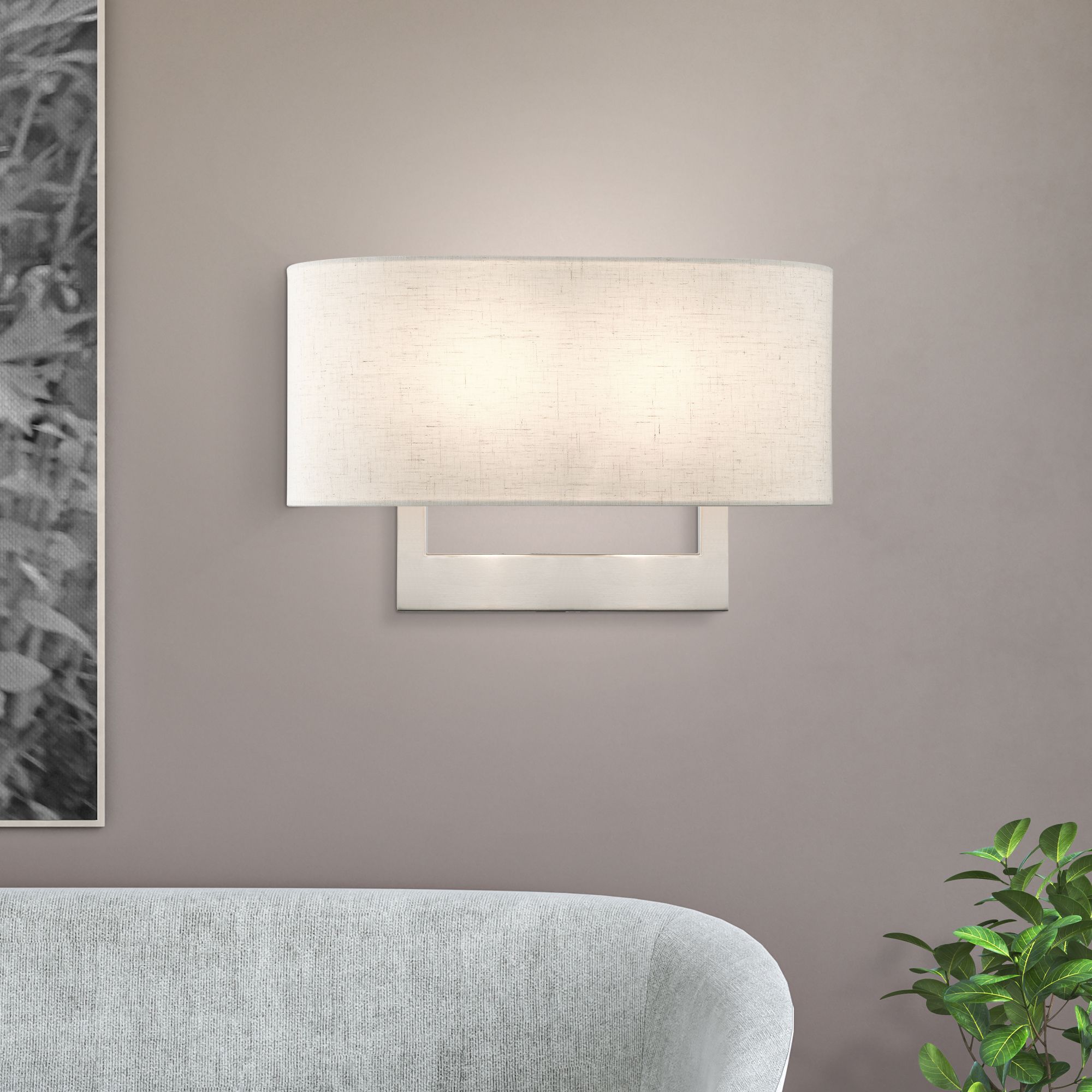 Livex Donner 15" Wide Nickel and Oatmeal Shade Wall Sconce