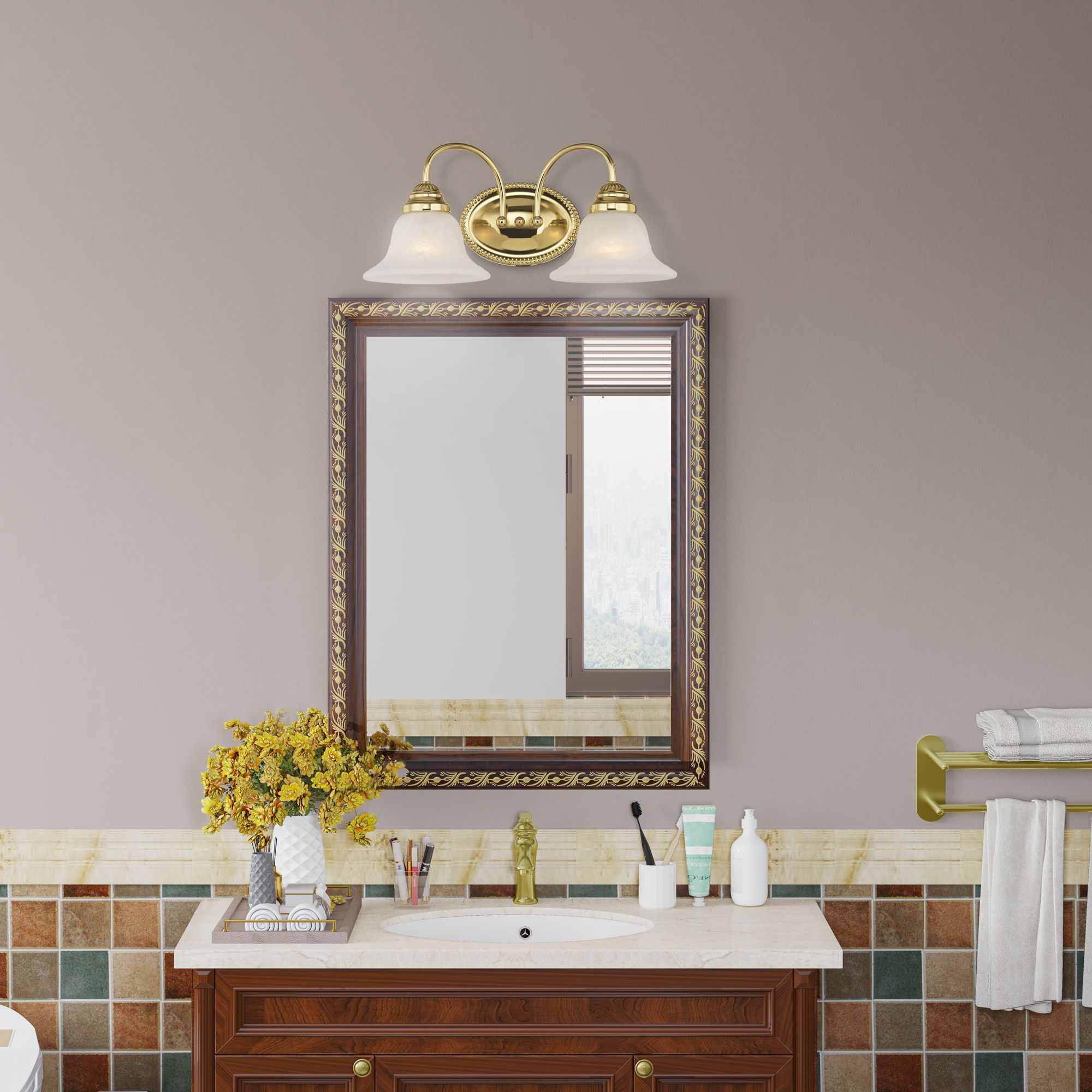 Livex Edgemont 17" Wide 2-Light Polished Brass Bath Vanity Light in scene