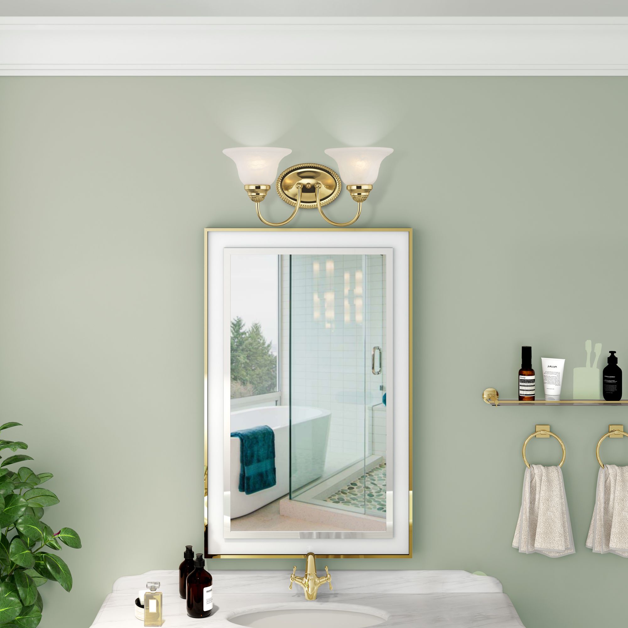 Livex Edgemont 17" Wide 2-Light Polished Brass Bath Vanity Light in scene