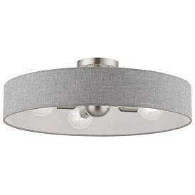 Image2 of Livex Elmhurst 22" Wide 4-Light Nickel Gray Shade Drum Ceiling Light