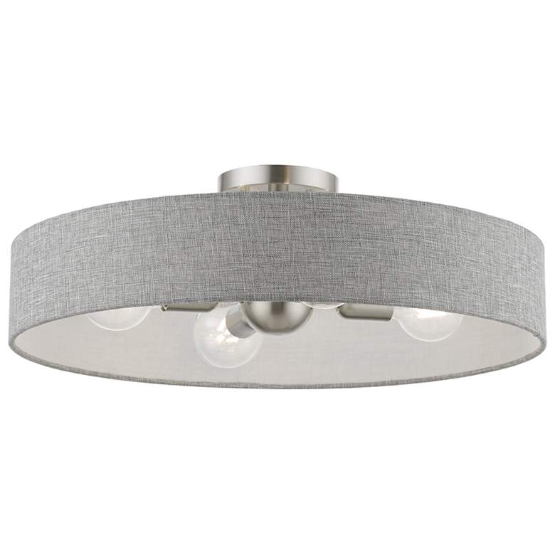 Image 1 Livex Elmhurst 22" Wide 4-Light Nickel Gray Shade Drum Ceiling Light