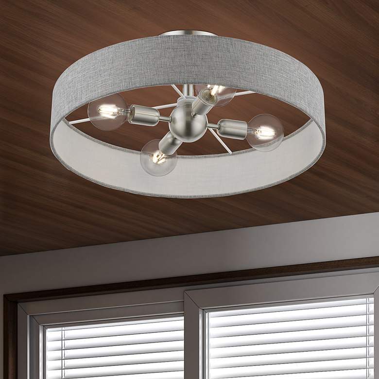 Image 1 Livex Elmhurst 22" Wide 4-Light Nickel Gray Shade Drum Ceiling Light