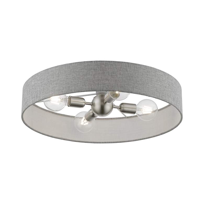 Image 3 Livex Elmhurst 22" Wide 4-Light Nickel Gray Shade Drum Ceiling Light more views