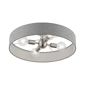 Image4 of Livex Elmhurst 22" Wide 4-Light Nickel Gray Shade Drum Ceiling Light more views