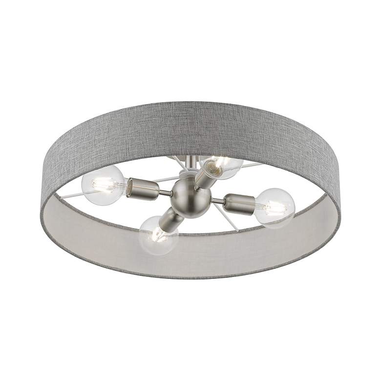Image 4 Livex Elmhurst 22" Wide 4-Light Nickel Gray Shade Drum Ceiling Light more views