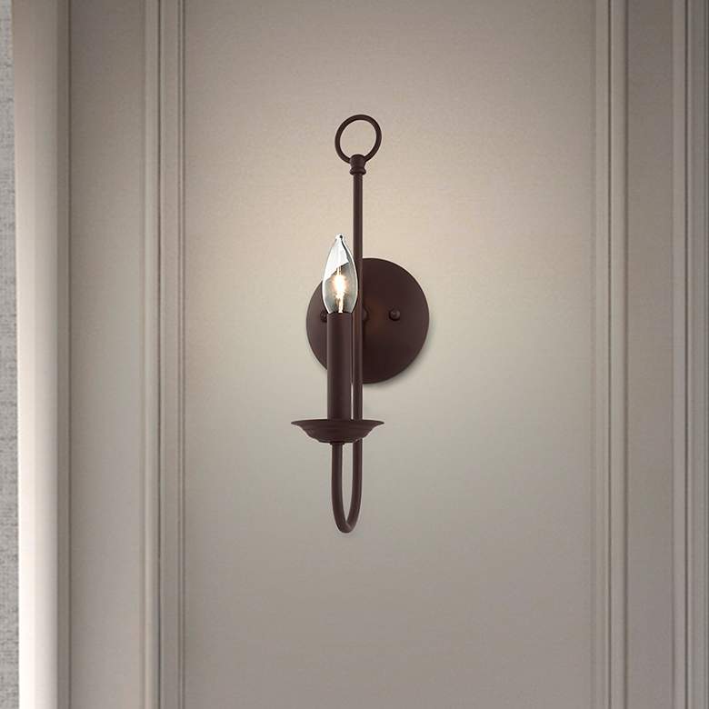 Image 1 Livex Estate 16" High Traditional Candlestick Style Bronze Wall Sconce