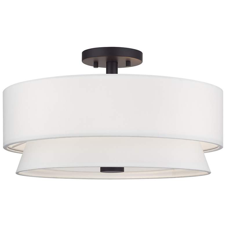 Image 2 Livex Fontana 18" 4-Light Bronze Off-White Double Drum Ceiling Light