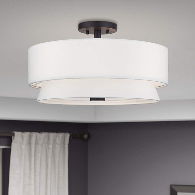 Image 1 Livex Fontana 18" 4-Light Bronze Off-White Double Drum Ceiling Light