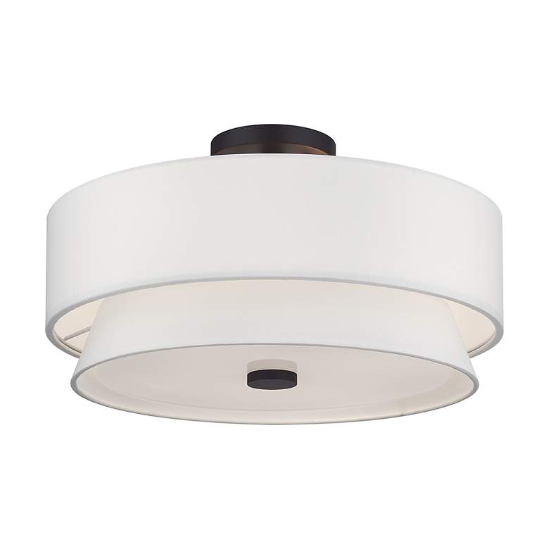 Image 3 Livex Fontana 18" 4-Light Bronze Off-White Double Drum Ceiling Light more views