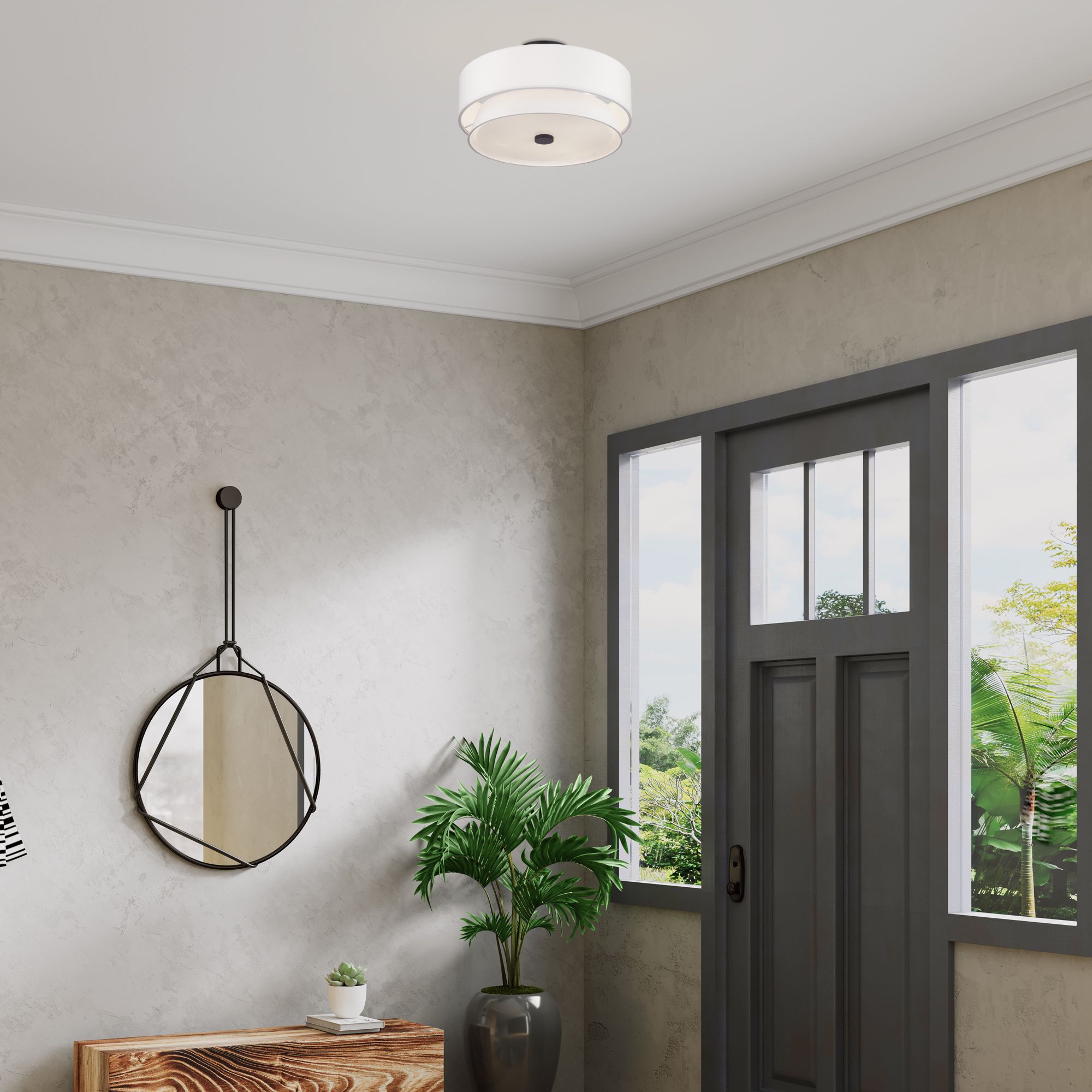 Livex Fontana 18" 4-Light Bronze Off-White Double Drum Ceiling Light