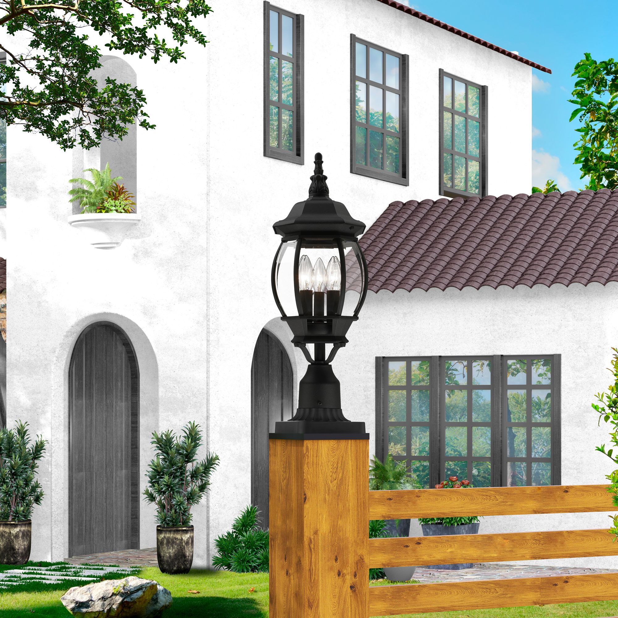 Livex Frontenac 21" High Textured Black Lantern Outdoor Post Light