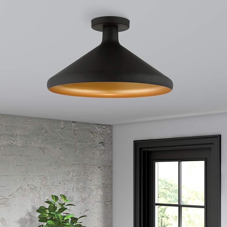 Image 1 Livex Geneva 15 1/4" Wide Modern Black Semi-Flush Mount Ceiling Light