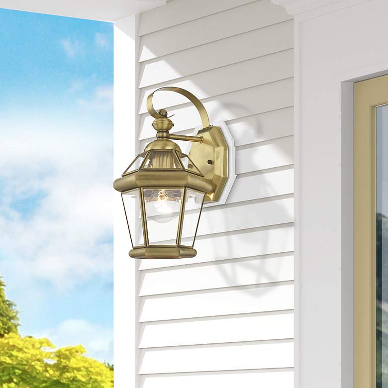 Image 1 Livex Georgetown 12" High Antique Brass Outdoor Wall Lantern