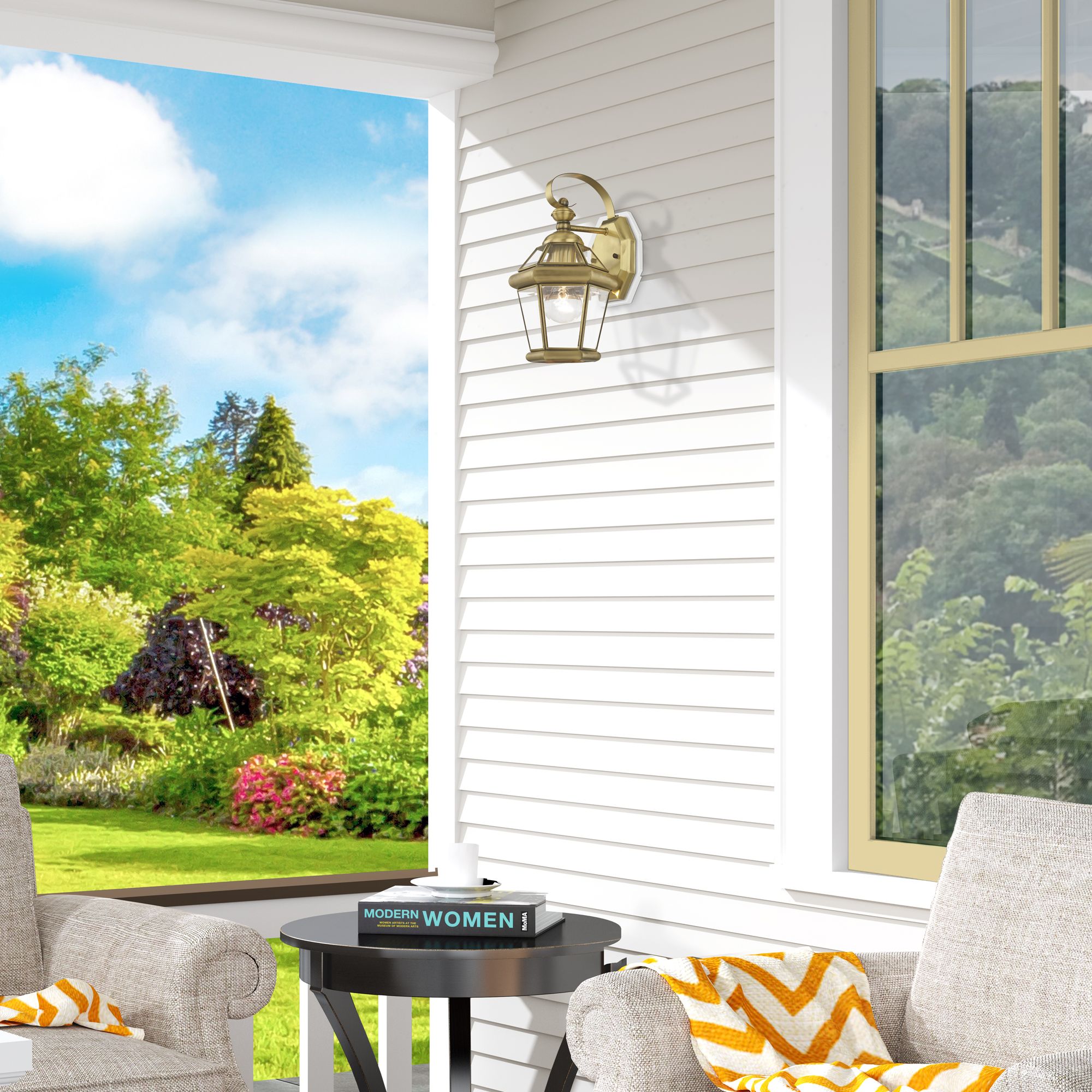 Livex Georgetown 12" High Antique Brass Outdoor Wall Lantern