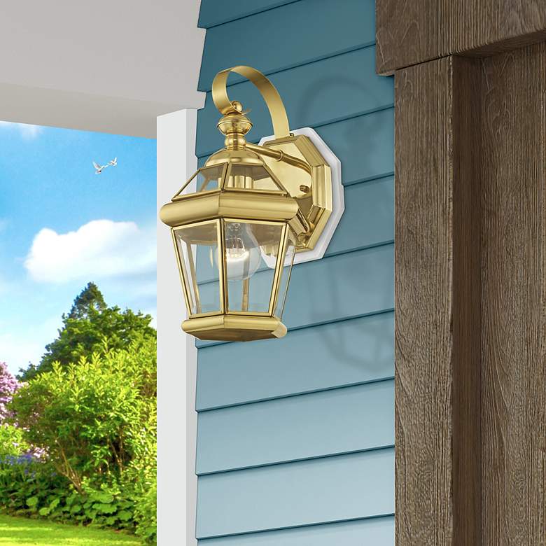 Image 1 Livex Georgetown 12" High Polished Brass Finish Outdoor Wall Lantern