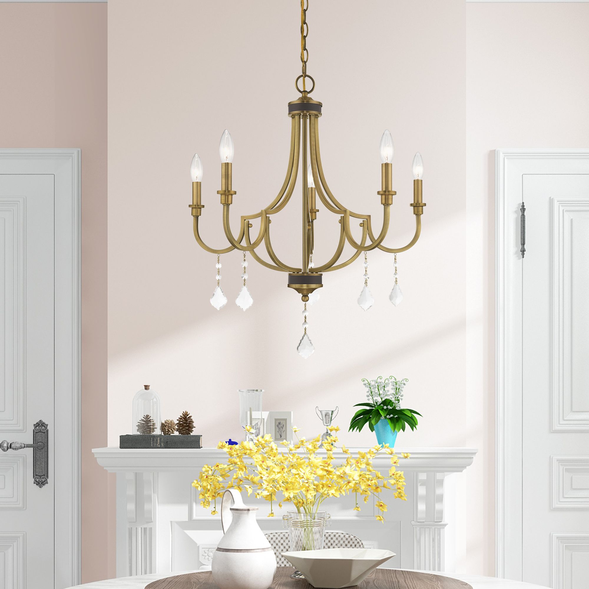 Livex Glendale 24 1/2" Wide Antique Brass 5-Light Chandelier