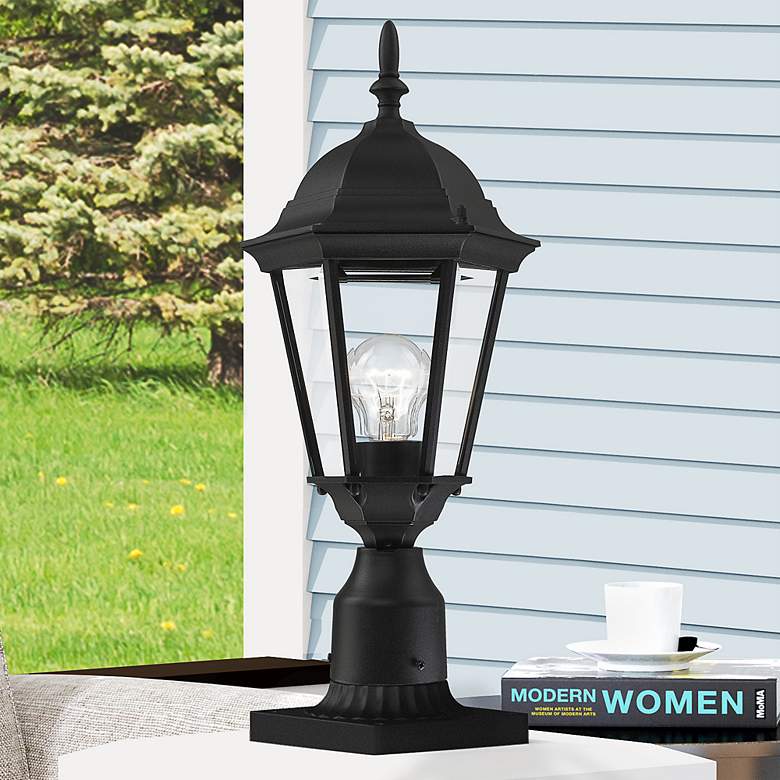 Image 2 Livex Hamilton 18" High Black Clear Beveled Glass Outdoor Post Light
