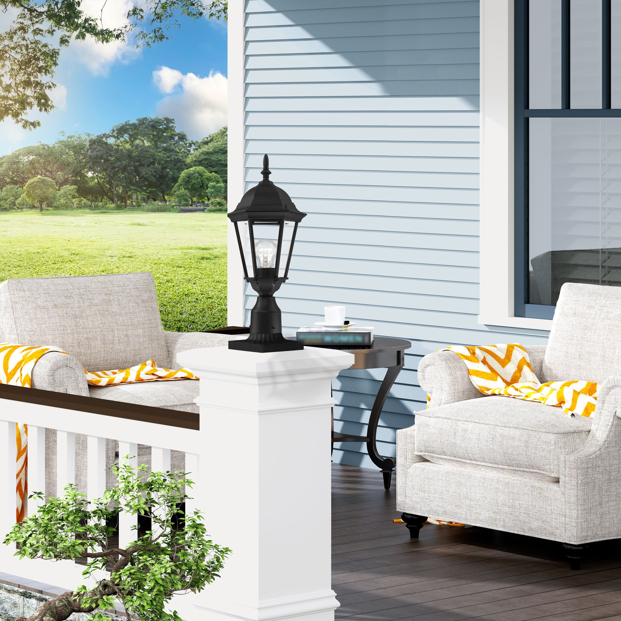 Livex Hamilton 18" High Black Clear Beveled Glass Outdoor Post Light in scene