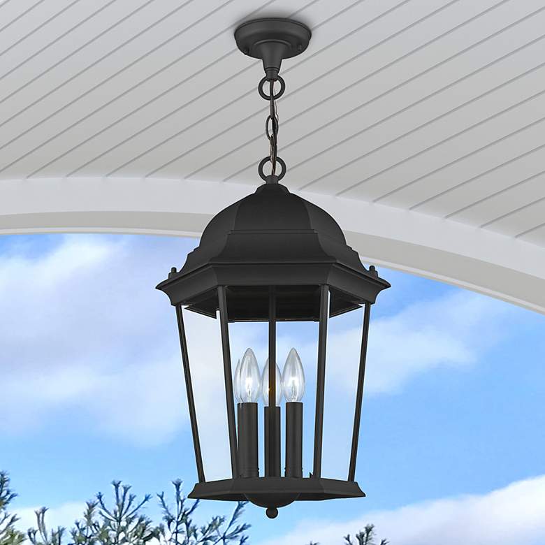 Image 2 Livex Hamilton 20" Textured Black 3-Light Outdoor Hanging Light