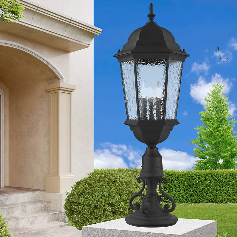 Image 1 Livex Hamilton 27" High Textured Black 3-Light Outdoor Post Light