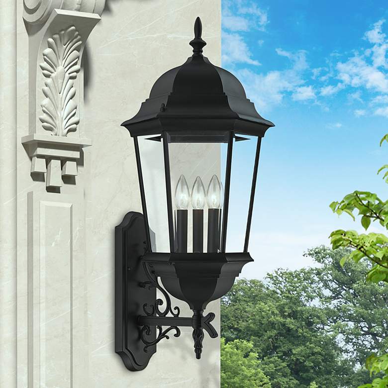 Image 1 Livex Hamilton 28 3/4" High Textured Black 3-Light Outdoor Wall Light
